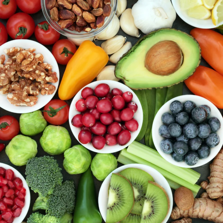Image of a variety of fruits, vegetables and nuts.